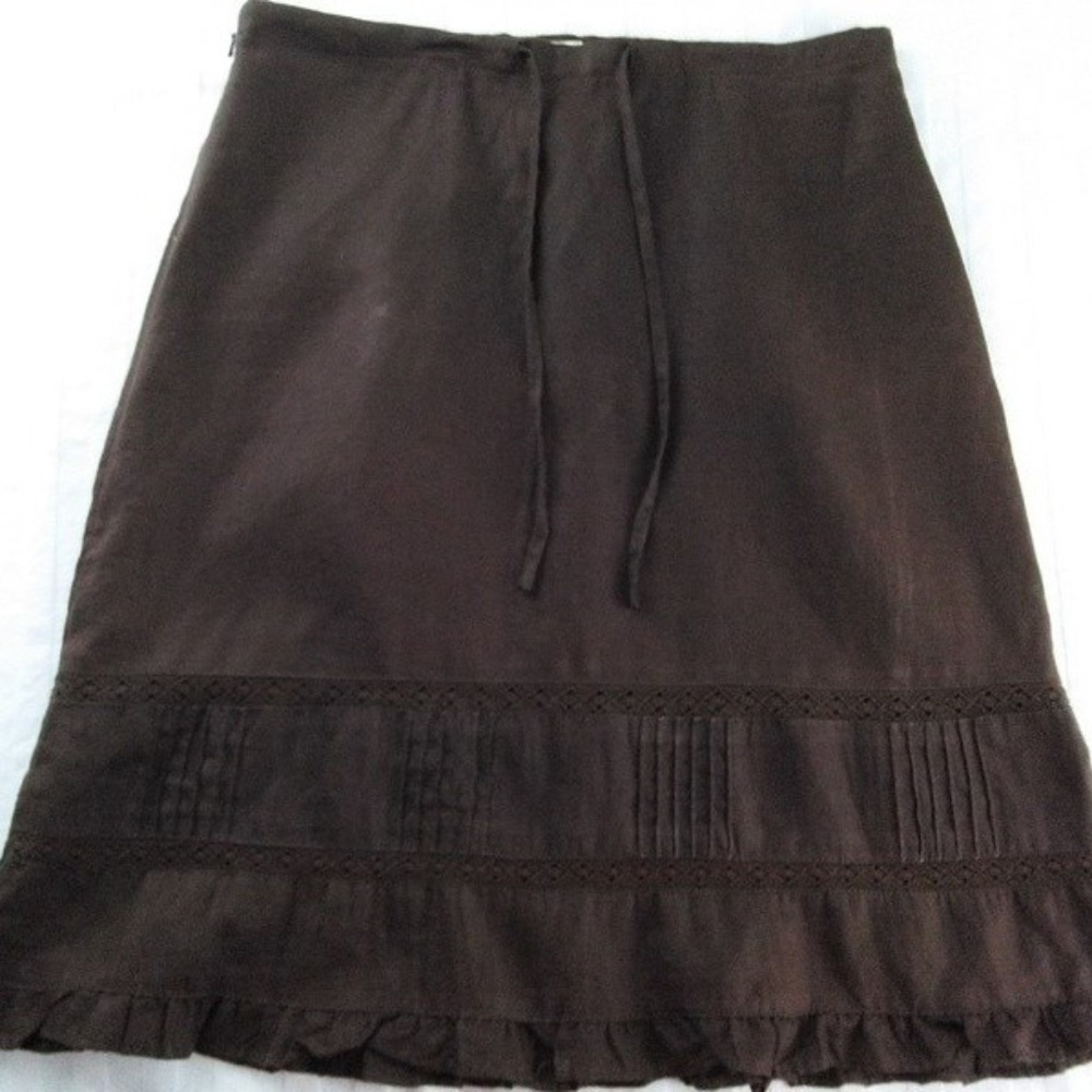 100% Pure Linen Spring Brown A Line Skirt Size 1